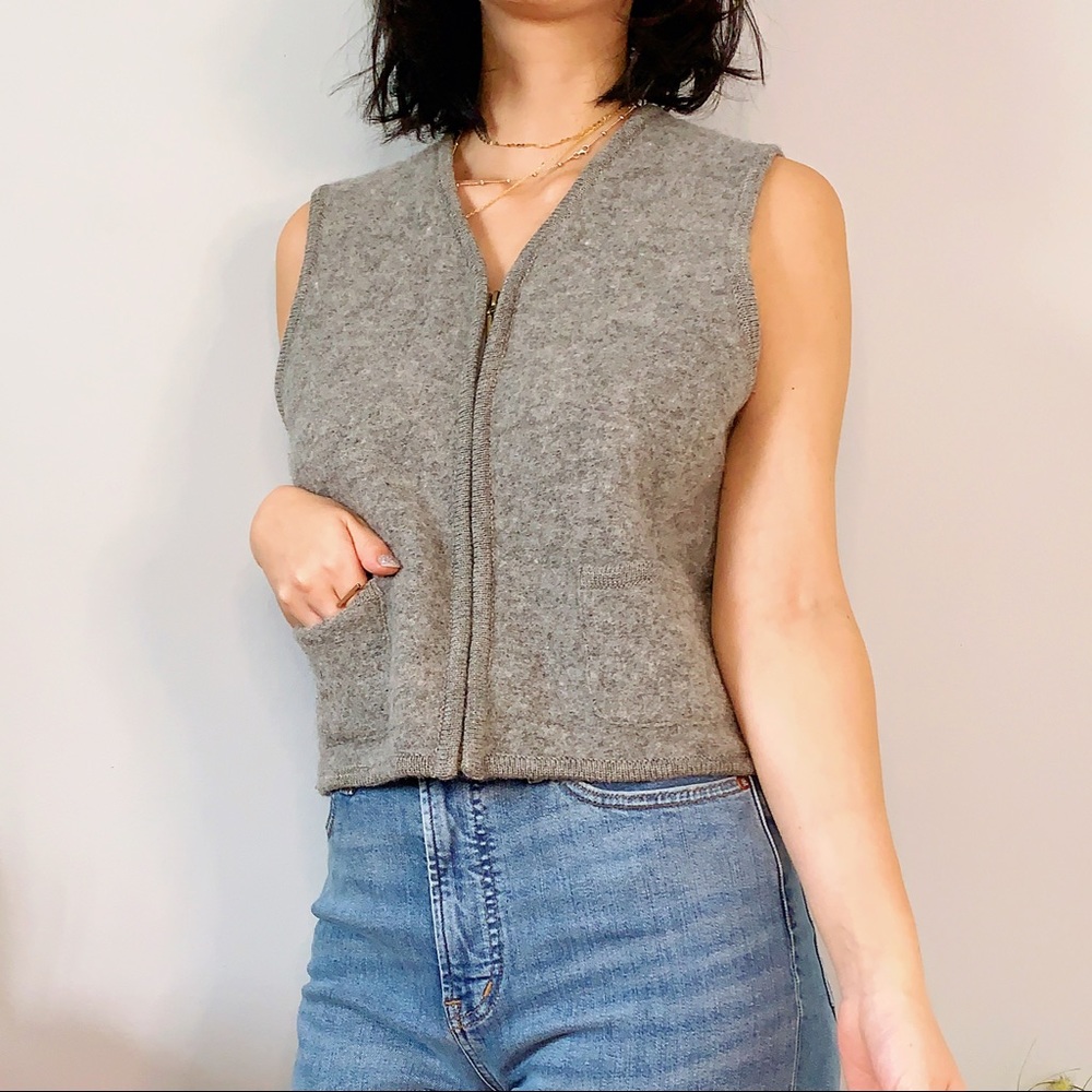 Vintage 100% Wool Zip Up Vest With Pockets Med
